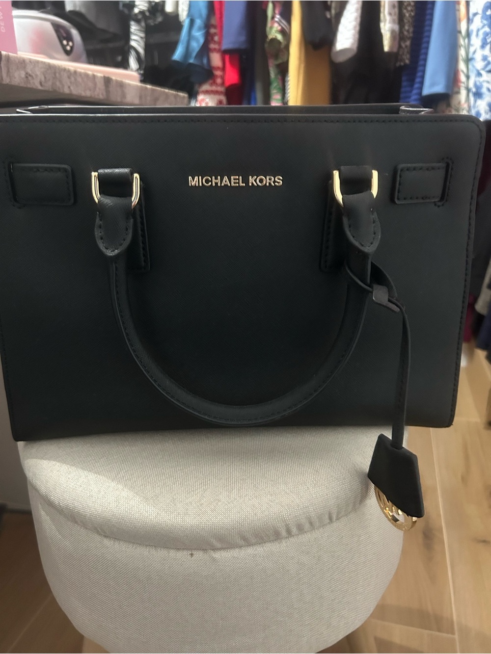 Brand New Michael Kors Black Saffiano Satchel with Gold Hardware Dustbag incl.